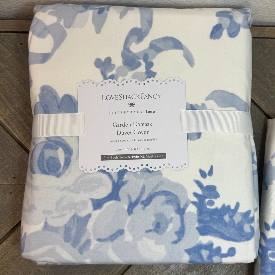 JUEGO DE FUNDA NÓRDICA DOBLE CON VOLANTES DAMASCO LOVESHACKFANCY PARA ADOLESCENTES GRANERO DE CERÁMICA ~ AZUL Foto 2 de 4