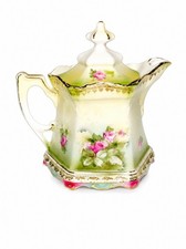 Antique R.S. Prussia Cream Tea Pot Hand painted Roses Floral Motif Gold Gilt