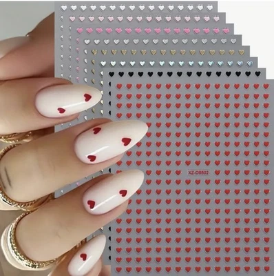 Mini Heart Nail Art Stickers Valentines Day Red Pink White Love DIY mani XZ