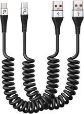 USB C Cable Fast Charging, 2Pack 3Ft Coiled USB a to Type C Charge Cord for Car,