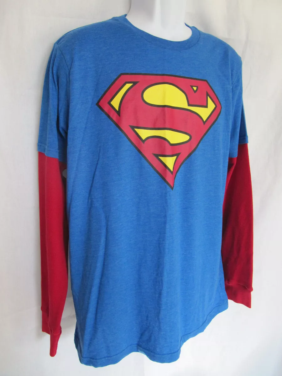 SUPERMAN TM & DC Comics Blue Superman T-Shirt Red Long Sleeve Size L RARE |  eBay