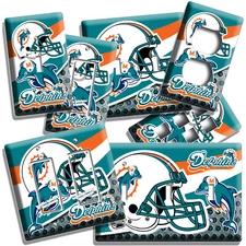 MIAMI DOLPHINS FOOTBALL TEAM LOGO LIGHT SWITCH OUTLET WALL PLATES MAN CAVE DECOR
