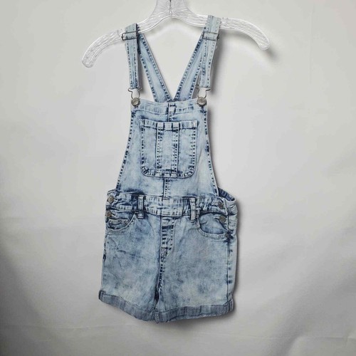 Justice Girls Overalls Size 12 Shortalls Pockets Denim Acid Wash - Picture 2 of 8