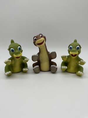 3 Land Before Time Littlefoot & 2 Ducky 6'' Hand Puppets Pizza Hut 1988 Vintage