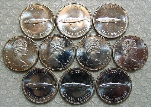 CANADA  10 CENTS 1967 SILVER  B.U. 10 pcs - Picture 1 of 1