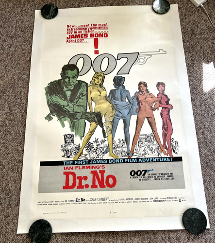 DR NO Linen Backed Original Movie Poster 1963 James Bond 007 White Smoke 27x41