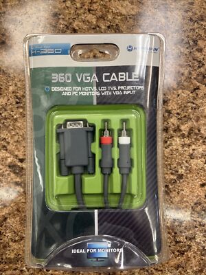 VGA Monitor Cable (Hyperkin 2010) Microsoft XBOX 360 X360 HDTV LCD LED Brand New