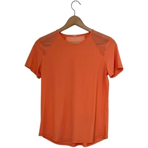 Lululemon Woman's Top Size 10 Orange Coral Vented Pleated Breathable READ