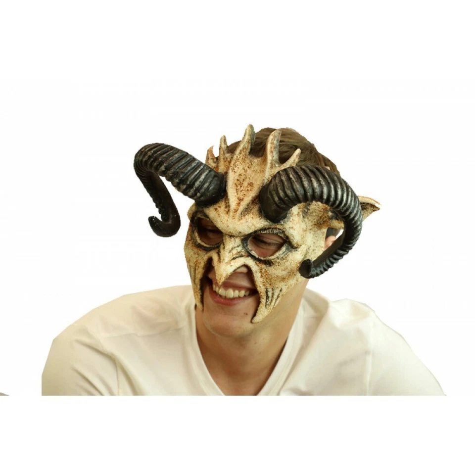 Horned Devil Full Face Halloween Costume Masquerade Ball Mask [Bone] - Image 2 of 2