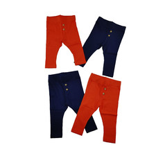 Ribbed Cotton Leggings Buttons 2 Sets of 2 Size 3-6M Navy Blue & Coral Orange