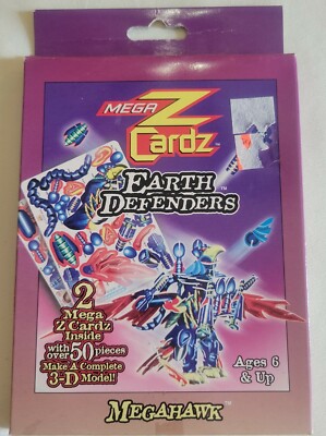 Megahawk Mega Z Cardz 3-D Model Kit Earth Defenders 50 pieces 6'' x 4'' NEW IN BOX