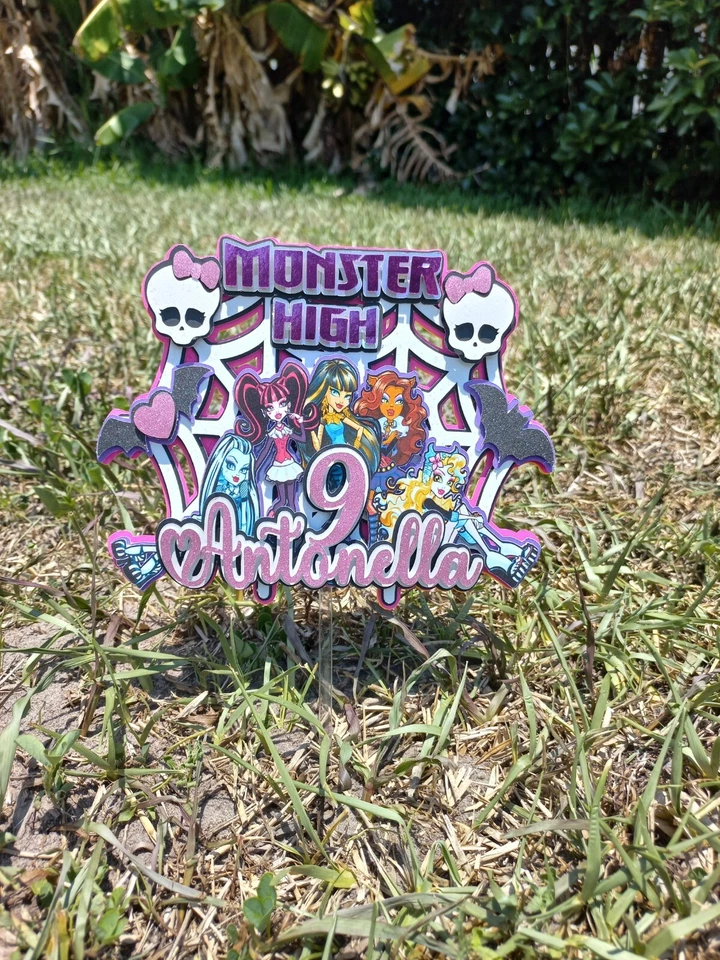 Holographic and personalised 3D cake topper vampire girls pink and purple - Image 3 of 4