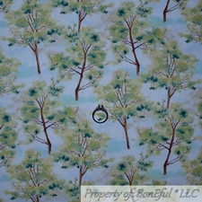 BonEful FABRIC FQ Cotton Quilt Blue Sky Cloud Green Spring Tree Shabby Chic SALE