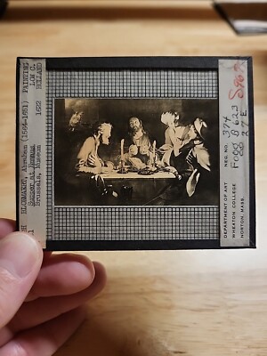 Vintage Magic Lantern Slide-Supper At Emmaus-Painting By Abraham Bloemaert