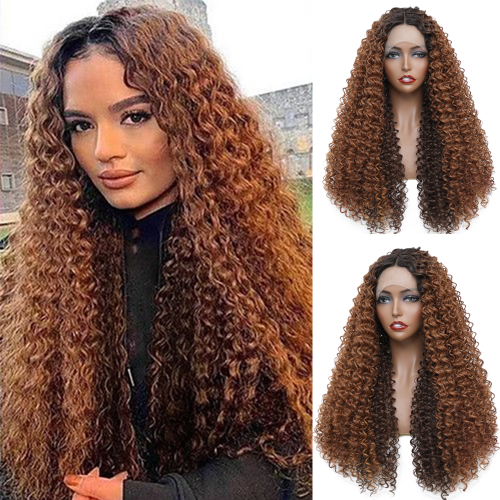 Lace Front Wig Synthetic Kinky Curly Wigs Baby Hair Dark Brown T Part Lace Wig - Picture 33 of 33