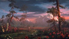 Landscape art warrior sword mountains trees flowers Custom Gaming Mat Desk