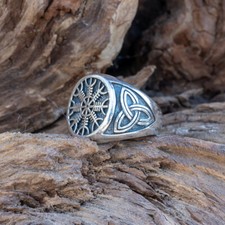 Nordic Compass 925 silver ring Viking Norse Helm of Awe Celtic Triskele Knotwork