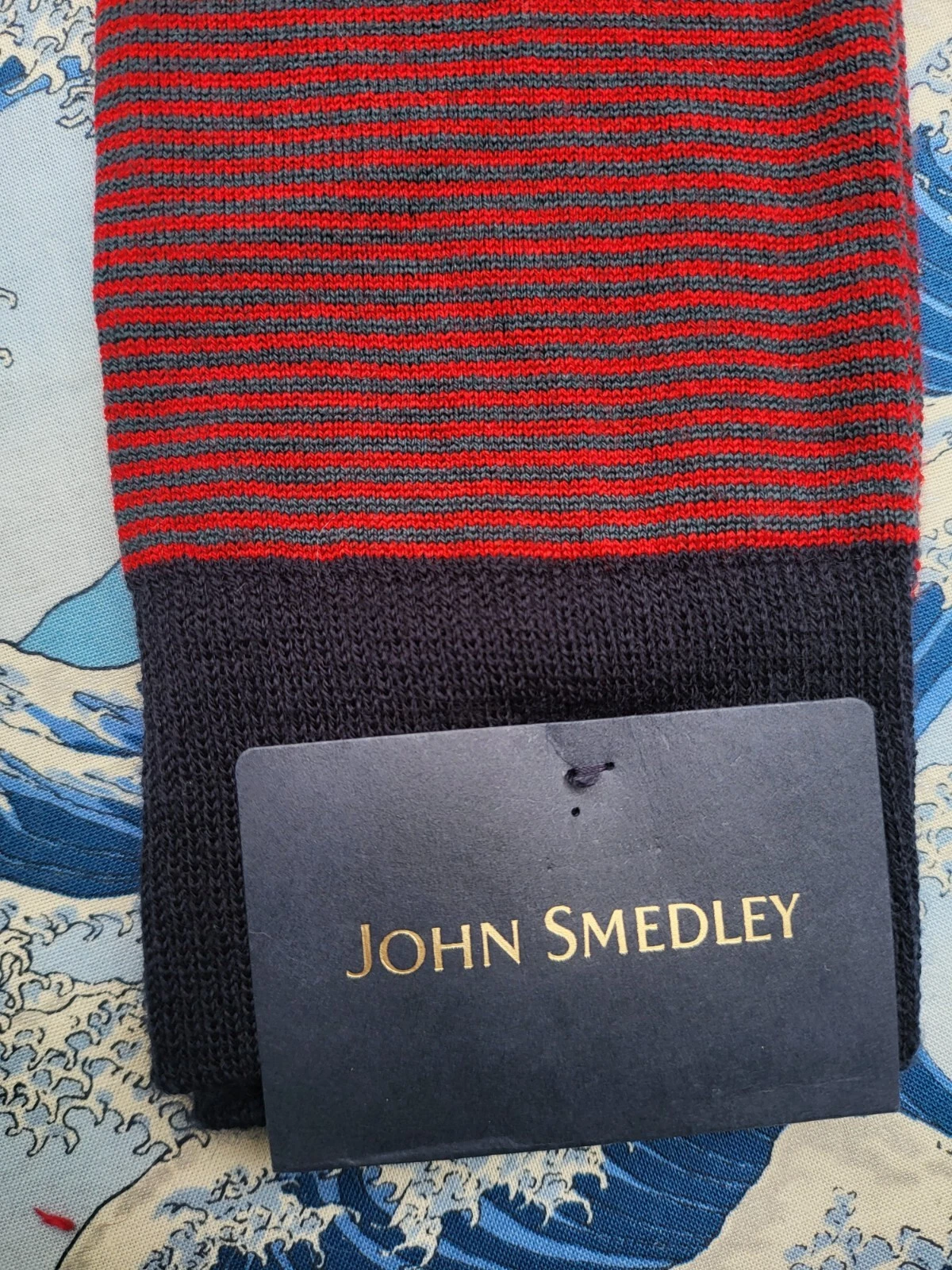 John Smedley English Wool Calf Socks Striped ClaretPetrol UK 9-11 EU43-46 RRP£23
