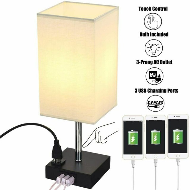 Briever Touch Control Usb Table Lamp 3 Way Dimmable Nightstand Lamp With Ac Out Ebay