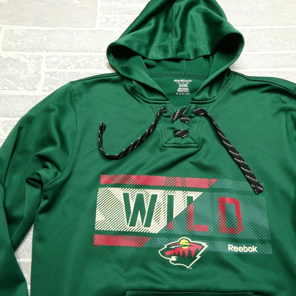 Minnesota Wild Hockey Hoodie Size M Reebok Green Micro Fleece Hooded Sweatshirt - Image 2 of 4