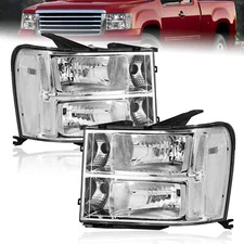 Chrome Clear Lamps Front Headlights Assembly For GMC Sierra 1500 2007-2013 Pair