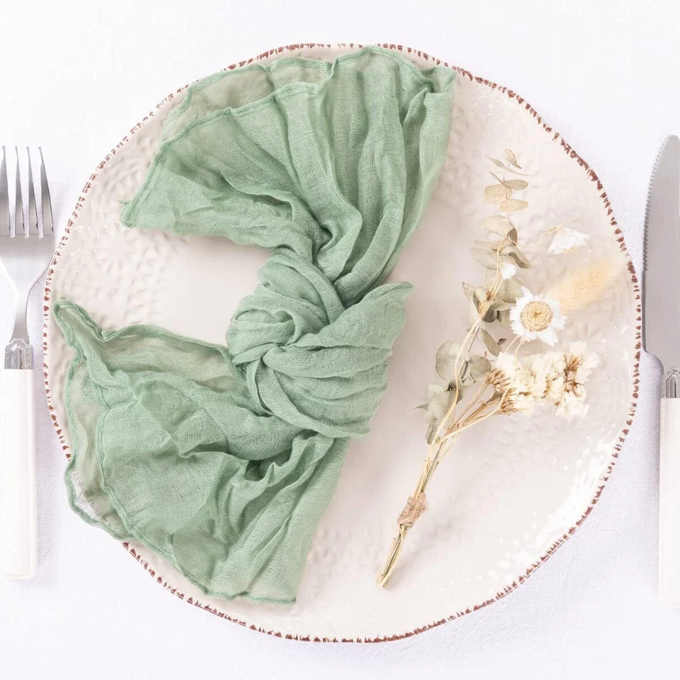 12 Pack Sage Green Cheesecloth Napkins Washable Spring Mothers Day Cloth - Image 4 of 4