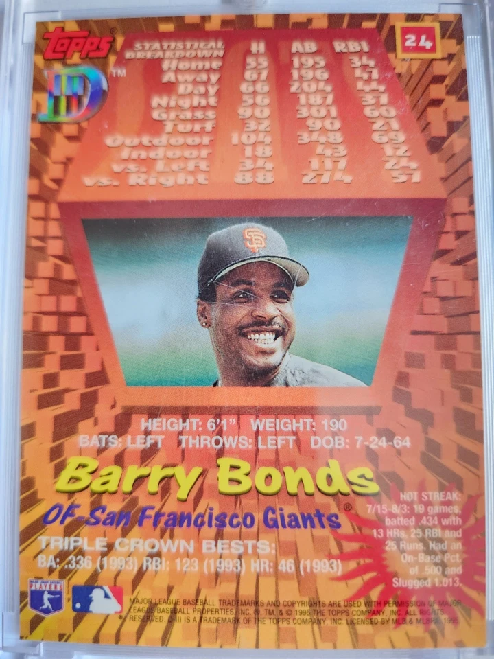 1995 TOPPS D-III #24 BARRY BONDS - Image 2 of 2