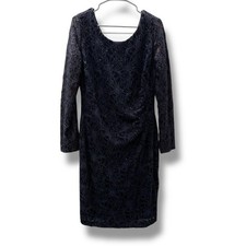 Lauren Ralph Lauren Navy Lace Dress 14W Long Sleeve Formal Cocktail Elegant
