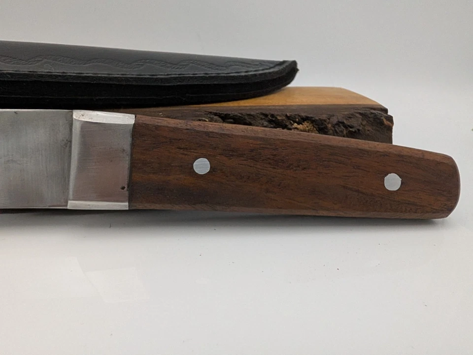 Vintage 1980s Tanto Style Knife w/ Black Leather Sheath | Heavy Duty | Pakistan - Image 4 of 4