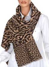 NEW GUCCI LUXURY GG WOOL COTTON BEIGE BROWN LOGO SCARF SHAWL W/BOX