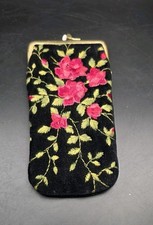 Vintage Floral Tapestry Eyeglass Case Double Sided Metal Kiss Closure