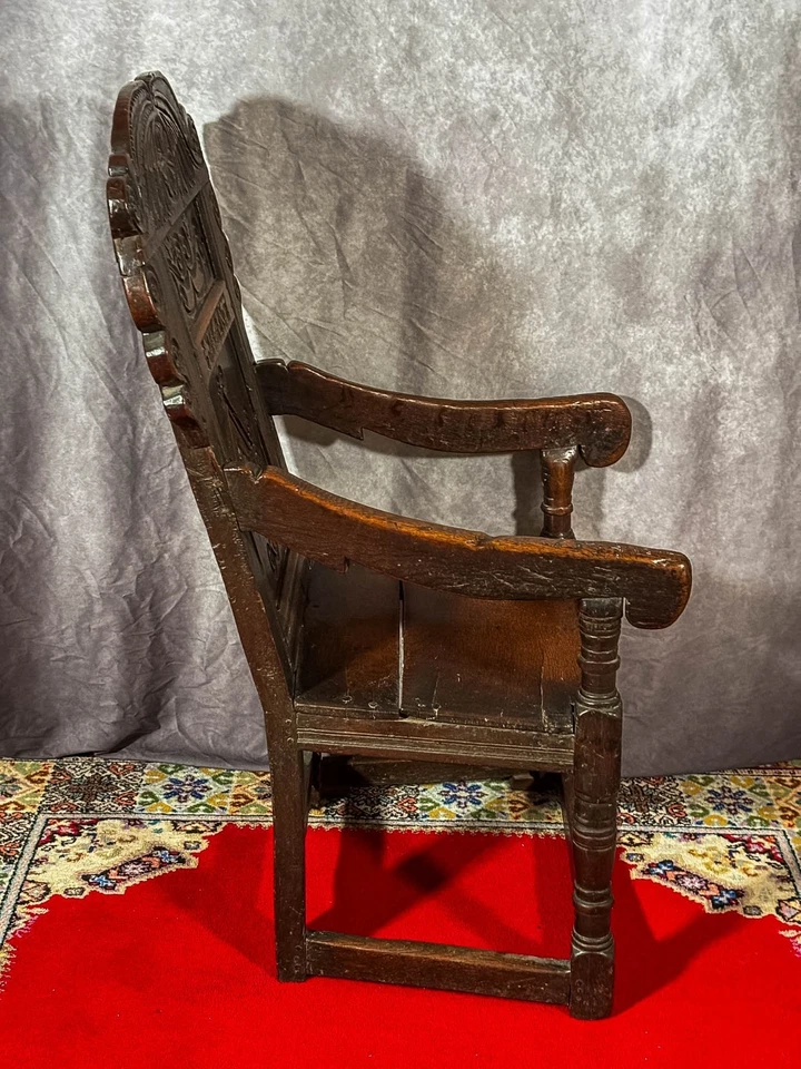 Silla Wainscot de roble Carlos II del siglo XVII--Envío disponible Foto 3 de 4