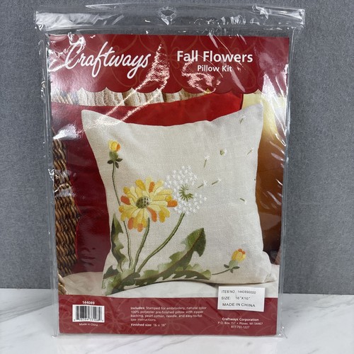 Crewel Embroidery Craftways 16x16" Pillow Kit "FALL FLOWERS"  Dandelion READ