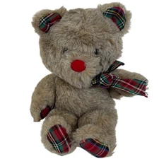 VTG 1983 Wallace Berrie & Co Christmas Plaid 10" Fuzzy Bear Plush
