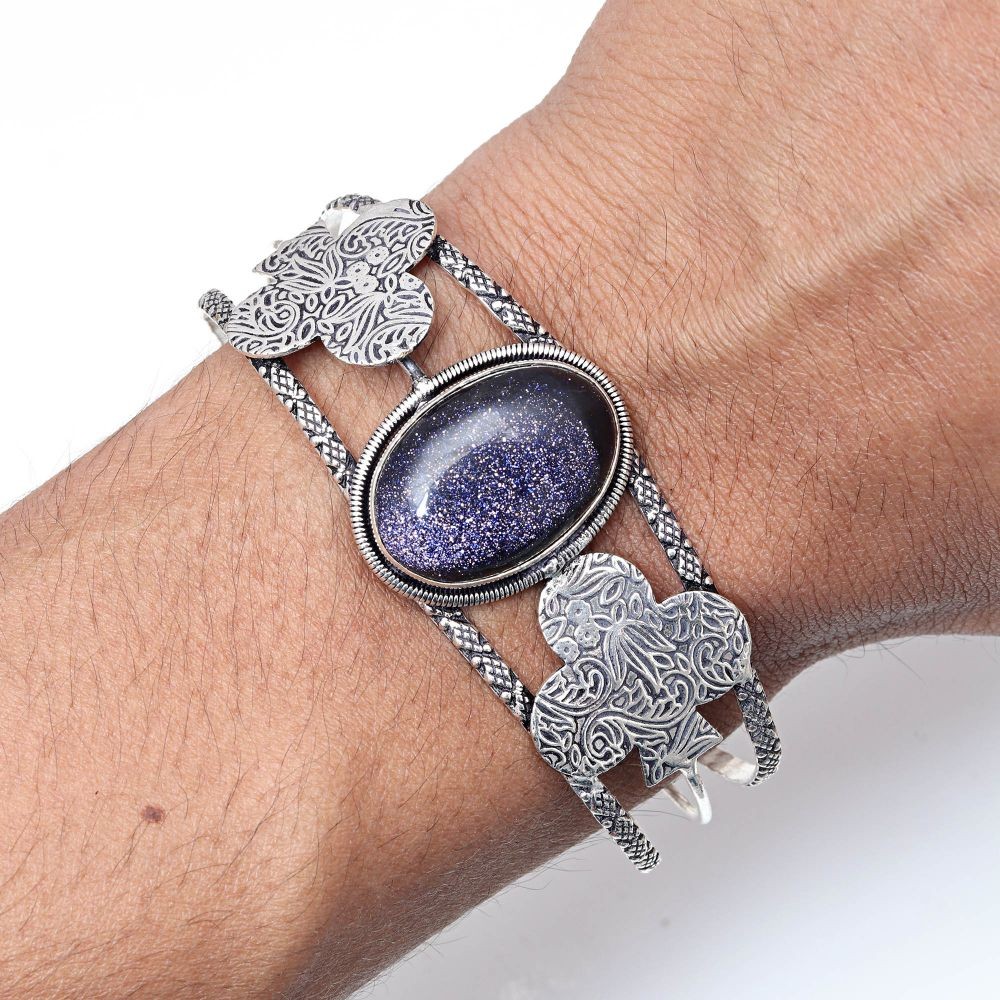 Blue Sunsitara Gemstone Handmade Adjustable Cuff Bracelet