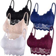 Duufin 3 Pcs Lace Bralette Padded Lace Bandeau Bra with Straps for Women L-XL