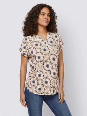 Shirt Beige 40 linea Tesini Damen Blumenmuster ''ecru/lindgrün'' 1.1035