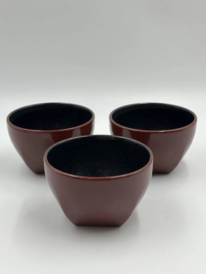 Pfaltzgraff Eastside Stoneware Soup Salad Bowls Red W/Black Interior Set of 3 - Image 2 of 4