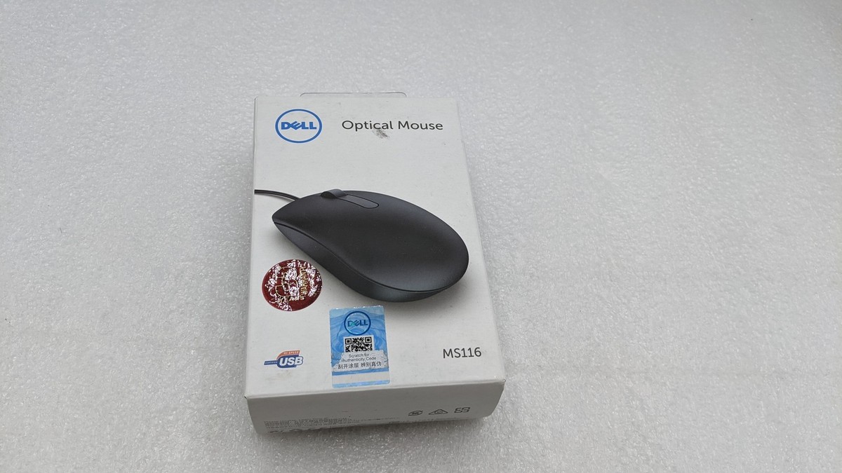 NEW Dell MS116 Optical Wired Mouse - Black USB Scroll FREE