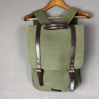 COBB & CO Olive Green Canvas Laptop Backpack Brown Trim Rucksack