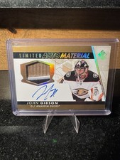 John Gibson 2022-23 Upper Deck Limited Auto Material 3 Color Patch Auto /50