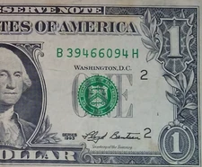 **WEB PRESS NOTE** ((EXPERIMENTAL)) $1 1993 Plate #1/8 Federal Reserve Note