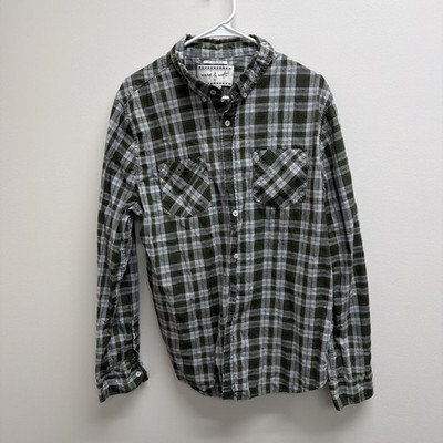Warp & Weft Men s Longsleeve Shirt Button Down Size L 100% Cotton Green