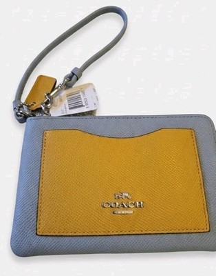 NWT Coach 65141 Corner Zip Wristlet Colorblock Leather Cornflower