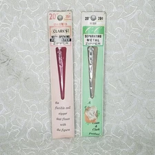 VTG Coats & Clark Polyester Zipper 20" NOS USA Lot Of 2 Atom Red, Ecro 