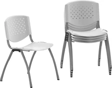 HERCULES -5 Pack 880 Lb. Capacity White Plastic Stack Chair | Comfortable Seatin
