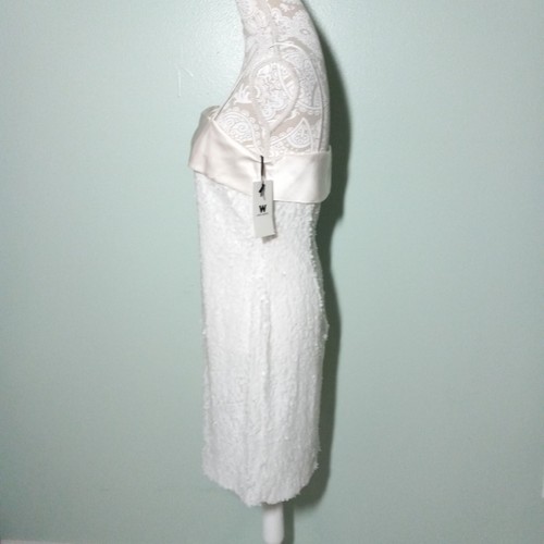 W by Worth Sequins Dress size 4, NEW! White Silk Trim Wedding Party Classic - Picture 10 of 14