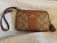 Vintage Coach Corner Double Pocket Zip Wristlet in Signature Canvas with Stripe