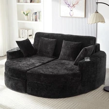 Chaise Sofa 80" Chaise Lounge Sofa Boneless Couch Upholstered Sofa Bed, Black