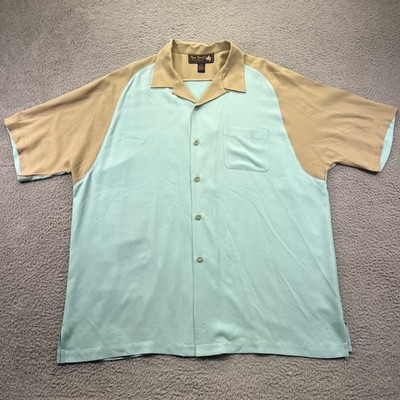 Nat Nast Silk Shirt Mens Extra Large Blue Camp Short Sleeve Bowling Rockabilly